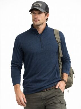 prana Men's Altitude Tracker Quarter zip pullover sweater medium hiking camping